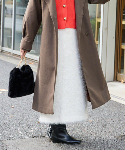 造型點睛之選 軟質長毛背部開衩修身半身裙