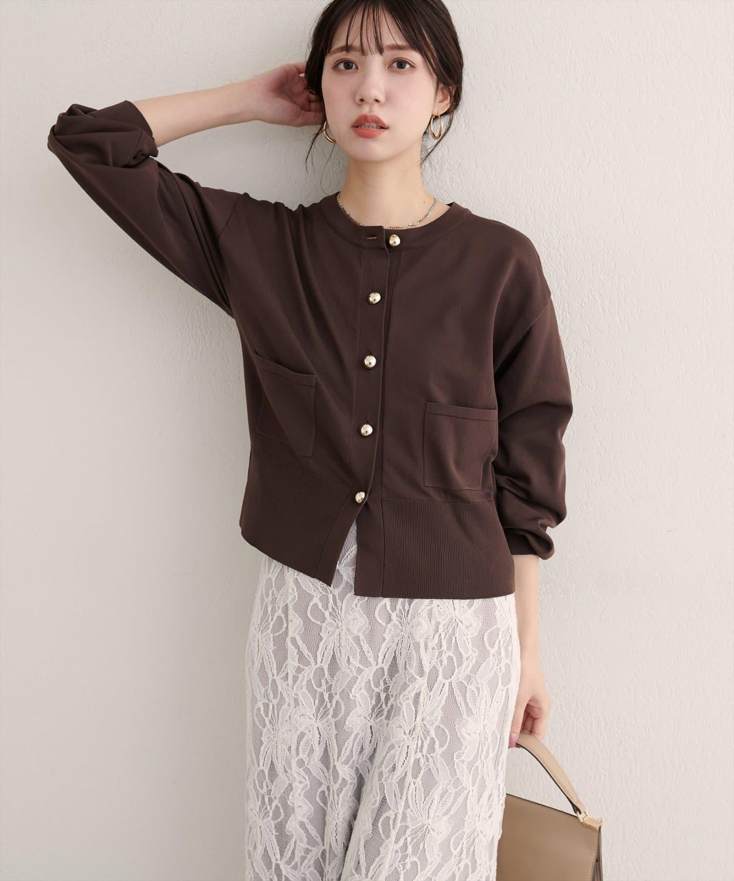 【natural couture】立體金色紐扣口袋開衫