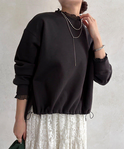 透視層疊刺繡加絨上衣