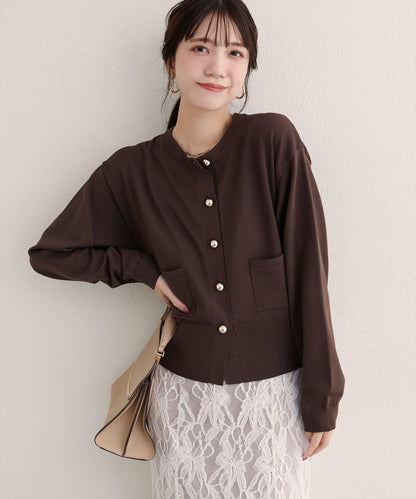 【natural couture】立體金色紐扣口袋開衫