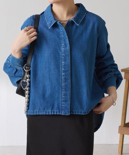 【可自由搭配】Q.anos 抽繩立領牛仔襯衫