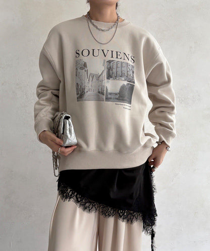 背部拉鍊照片印花加絨上衣