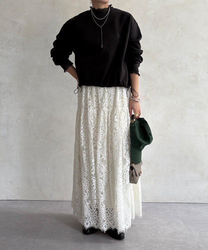 透視層疊刺繡加絨上衣