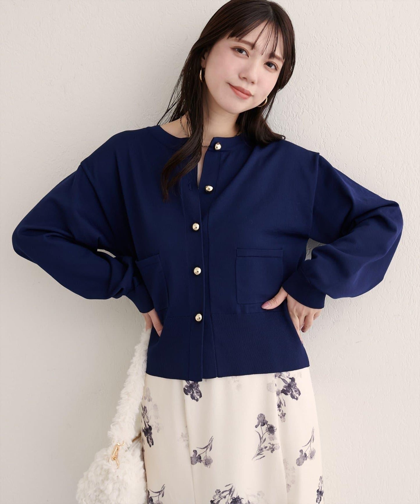 【natural couture】立體金色紐扣口袋開衫