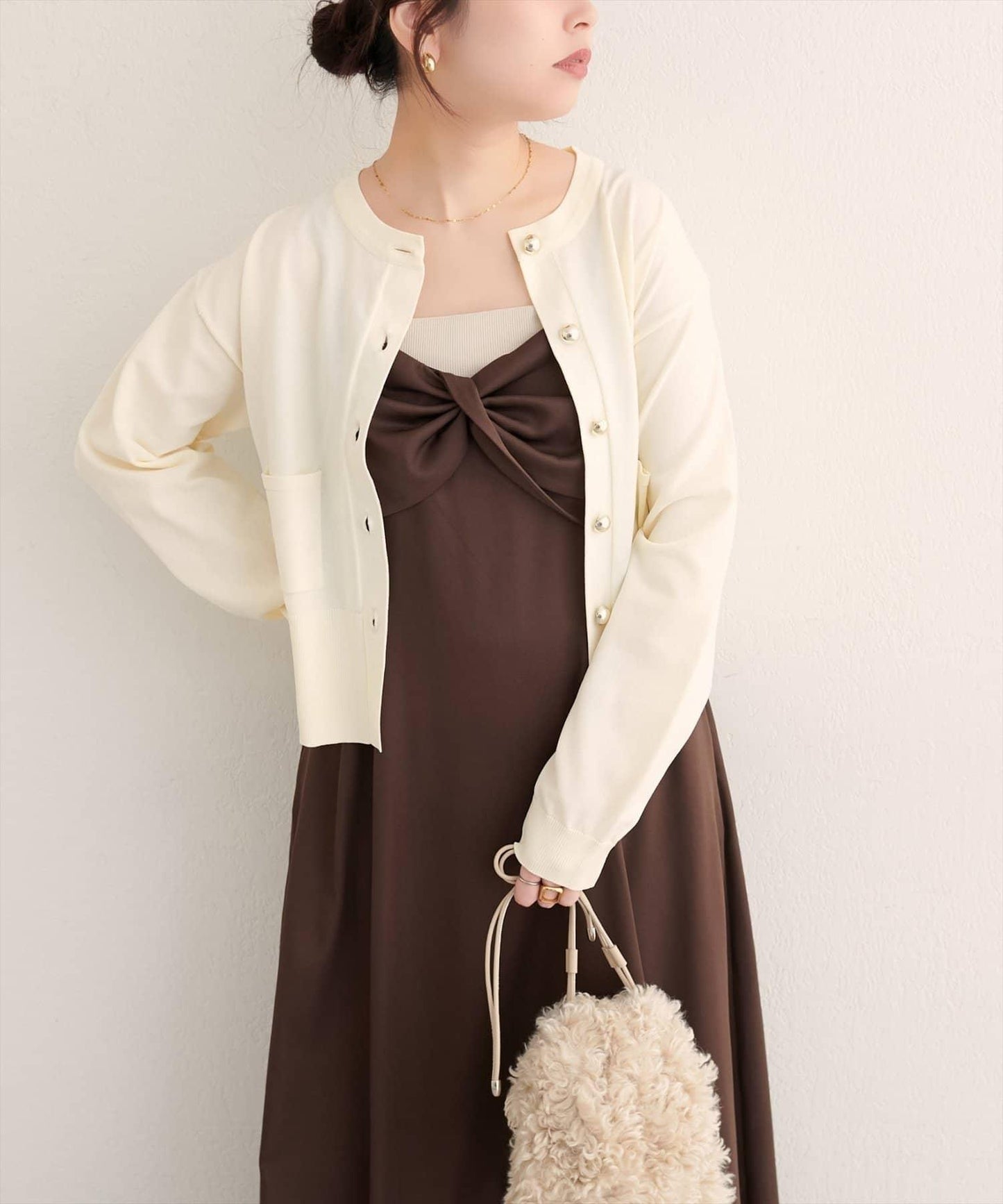 【natural couture】立體金色紐扣口袋開衫