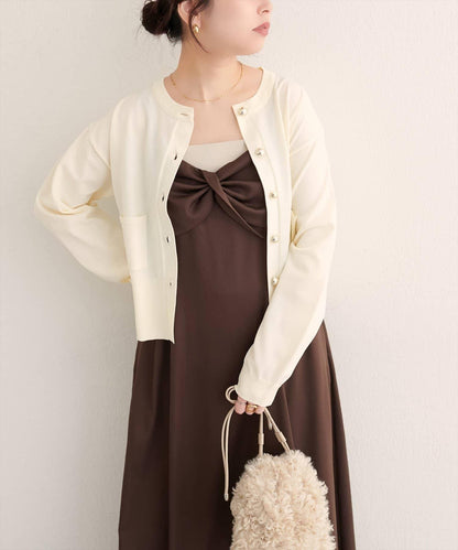 【natural couture】立體金色紐扣口袋開衫