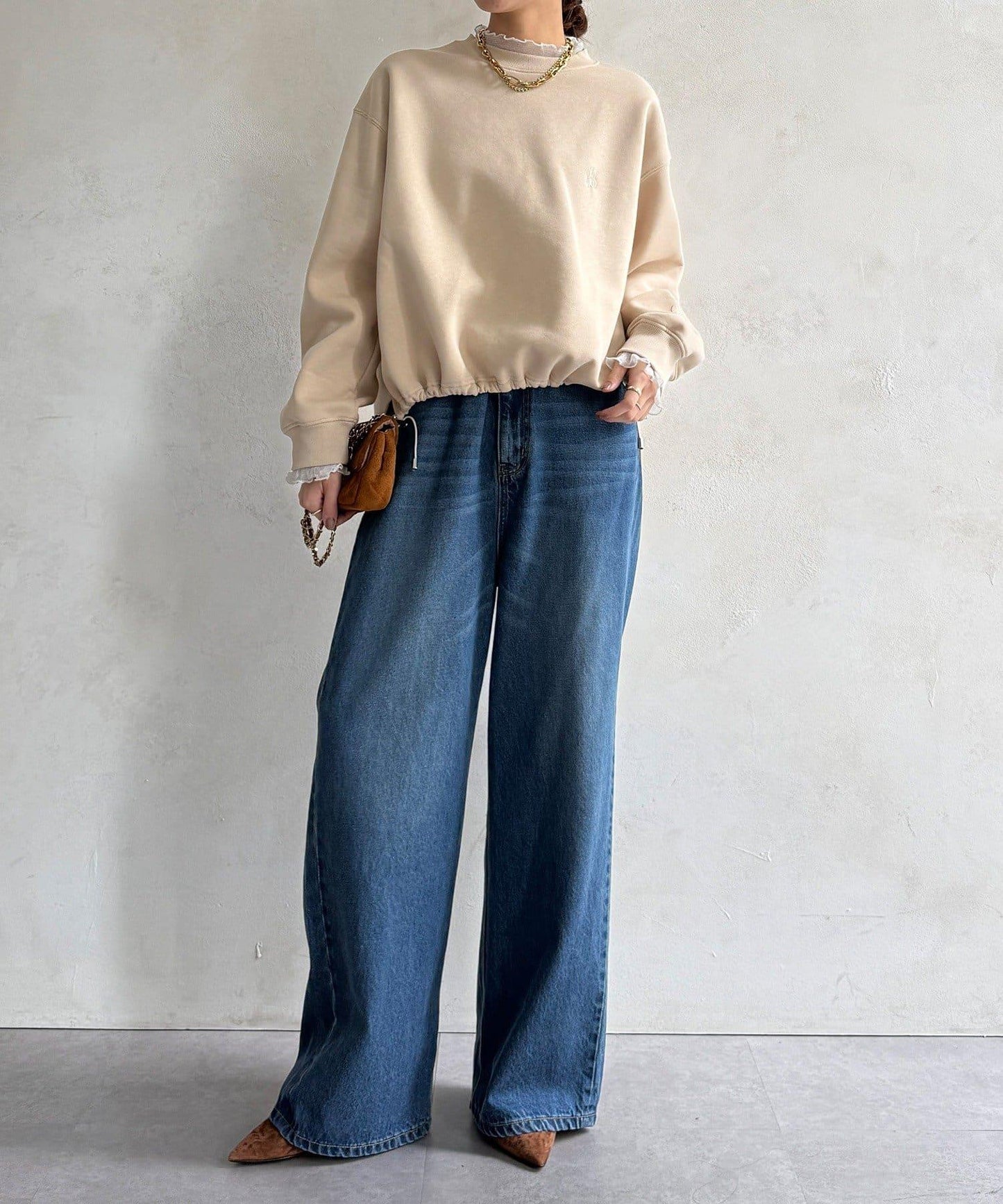 透視層疊刺繡加絨上衣