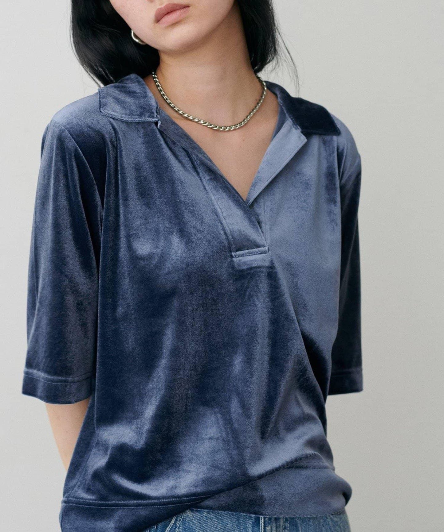 【LARUTA】天鵝絨翻領套頭衫