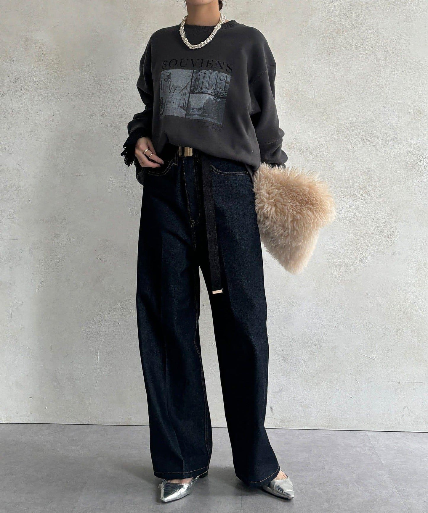 背部拉鍊照片印花加絨上衣