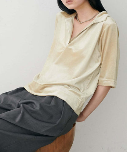 【LARUTA】天鵝絨翻領套頭衫