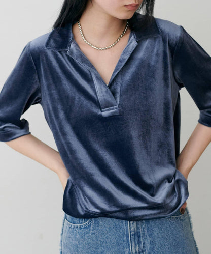 【LARUTA】天鵝絨翻領套頭衫