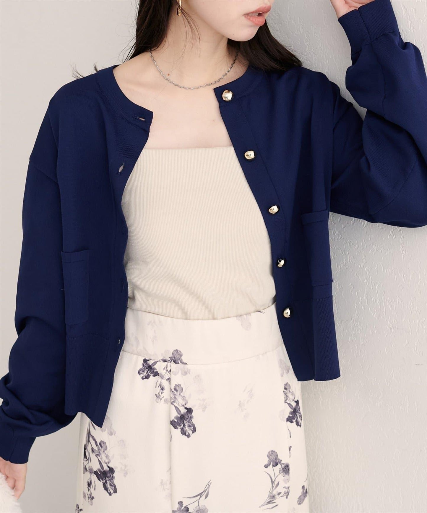 【natural couture】立體金色紐扣口袋開衫