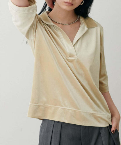 【LARUTA】天鵝絨翻領套頭衫