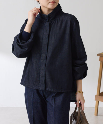 【可自由搭配】Q.anos 抽繩立領牛仔襯衫