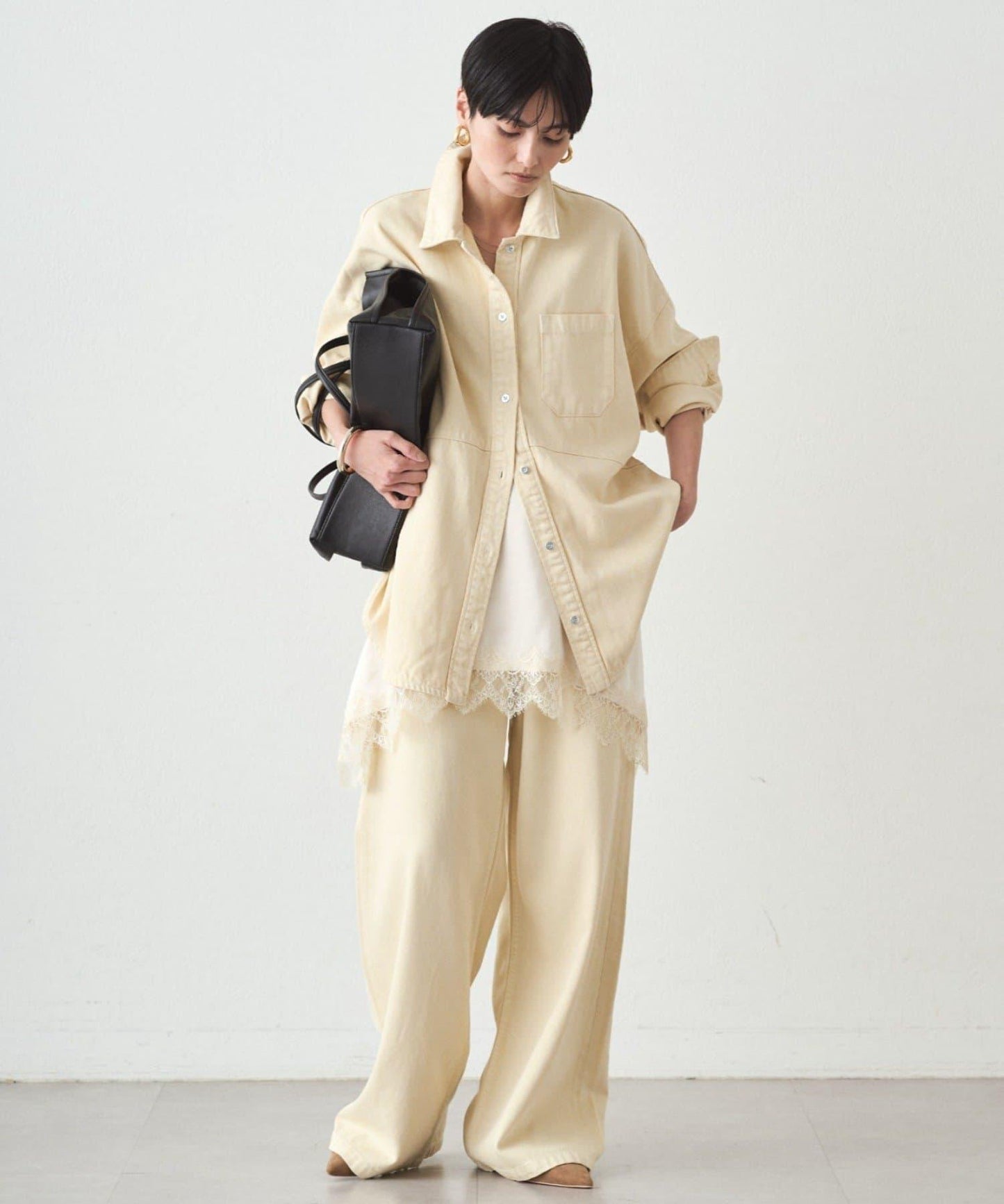 拼色牛仔襯衫/黃色