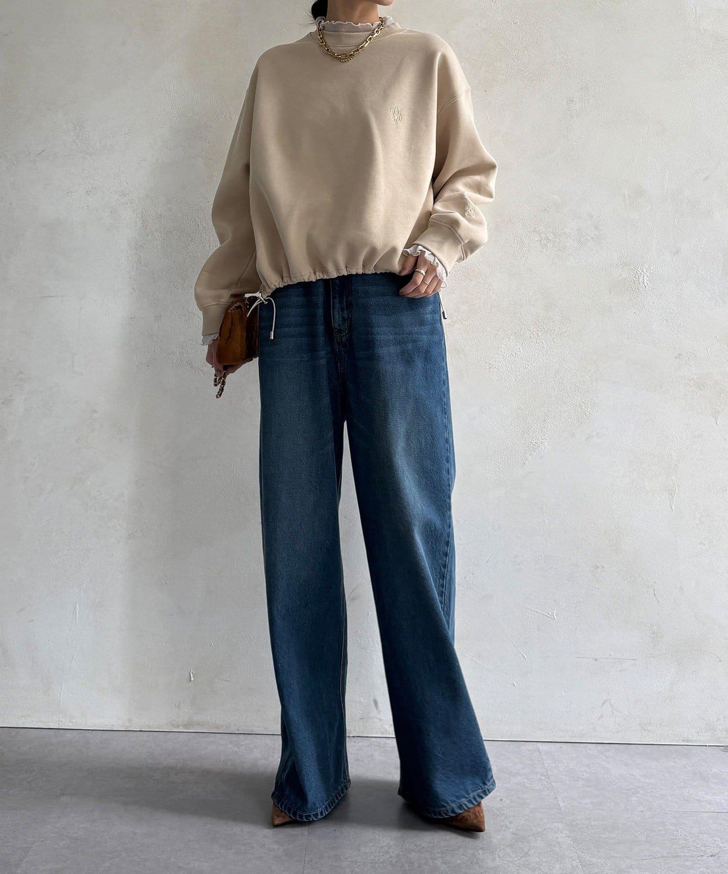 透視層疊刺繡加絨上衣