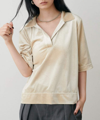 【LARUTA】天鵝絨翻領套頭衫