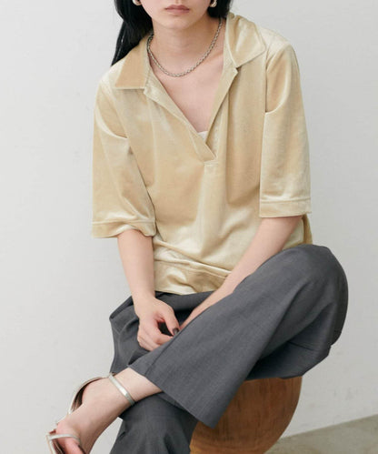 【LARUTA】天鵝絨翻領套頭衫