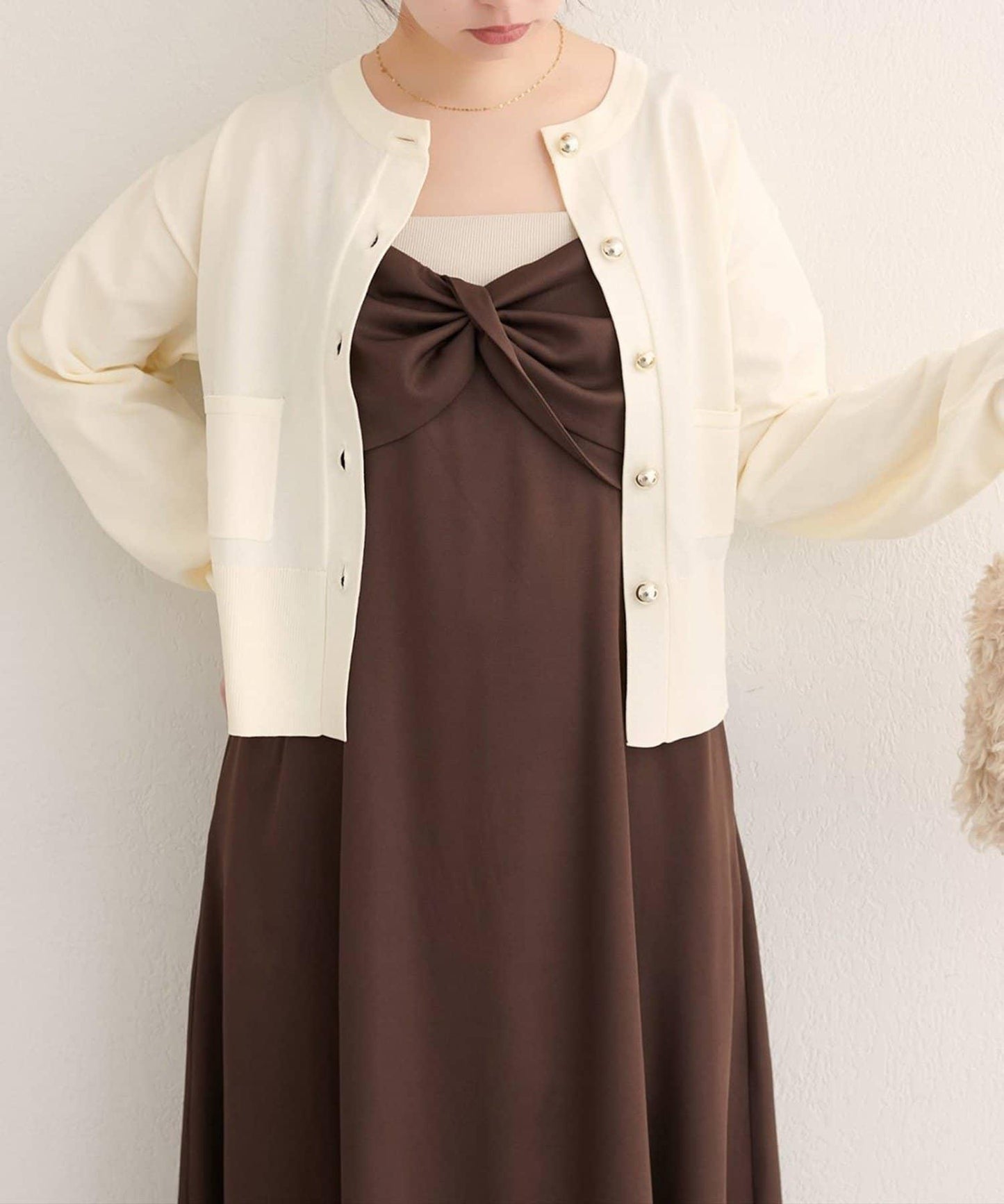 【natural couture】立體金色紐扣口袋開衫