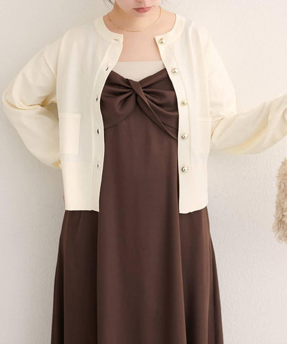 【natural couture】立體金色紐扣口袋開衫