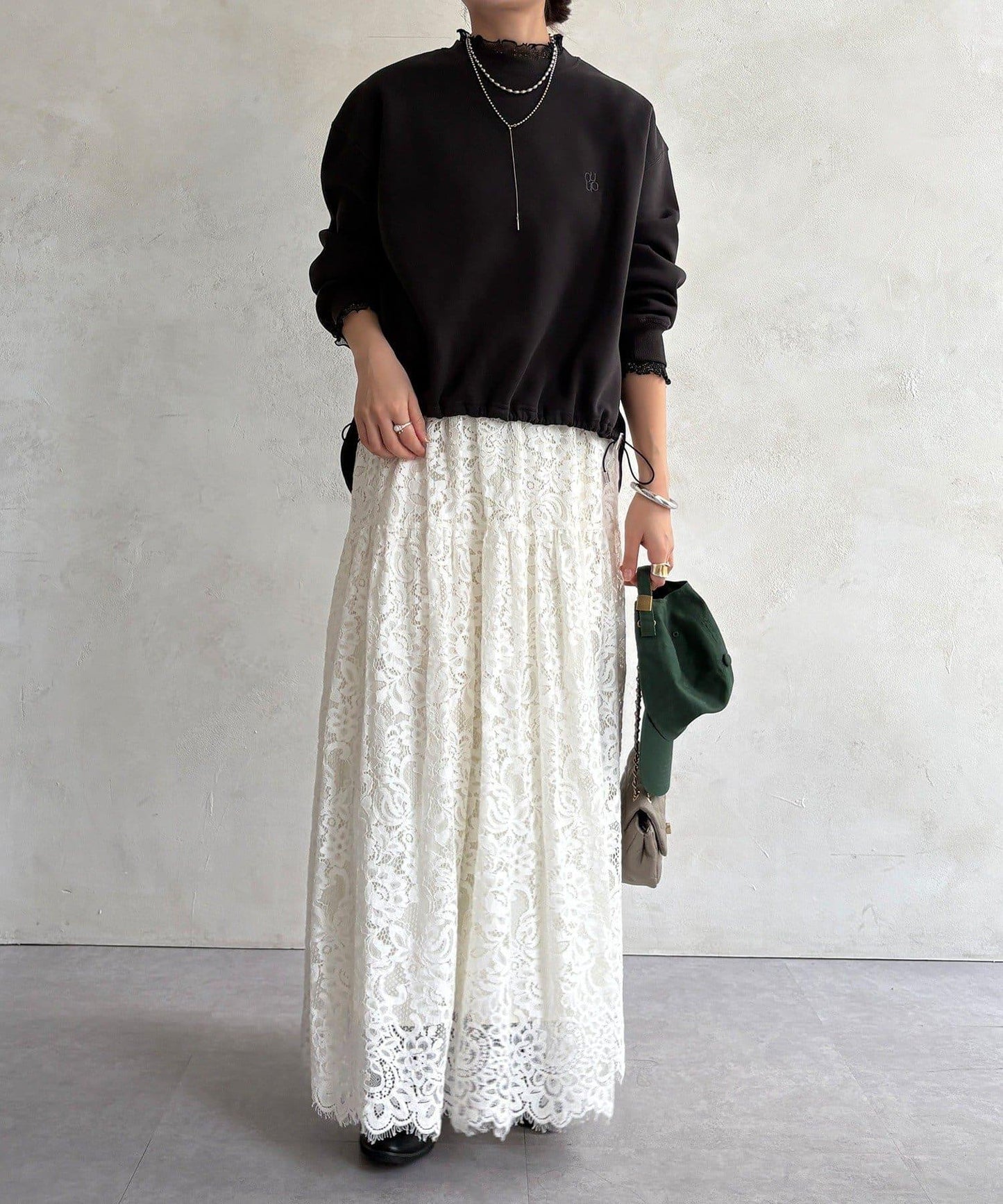 透視層疊刺繡加絨上衣