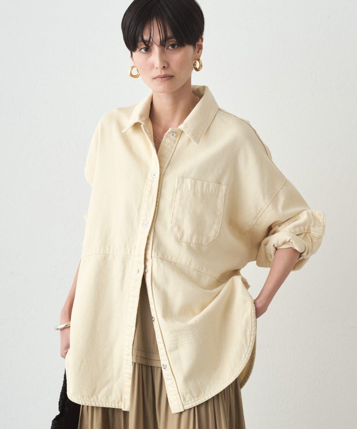 拼色牛仔襯衫/黃色