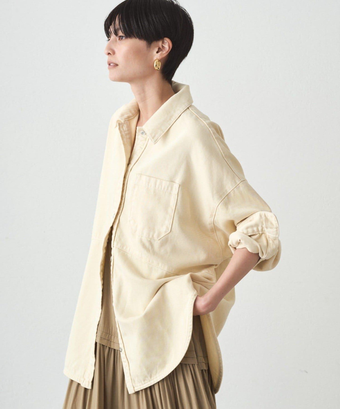 拼色牛仔襯衫/黃色