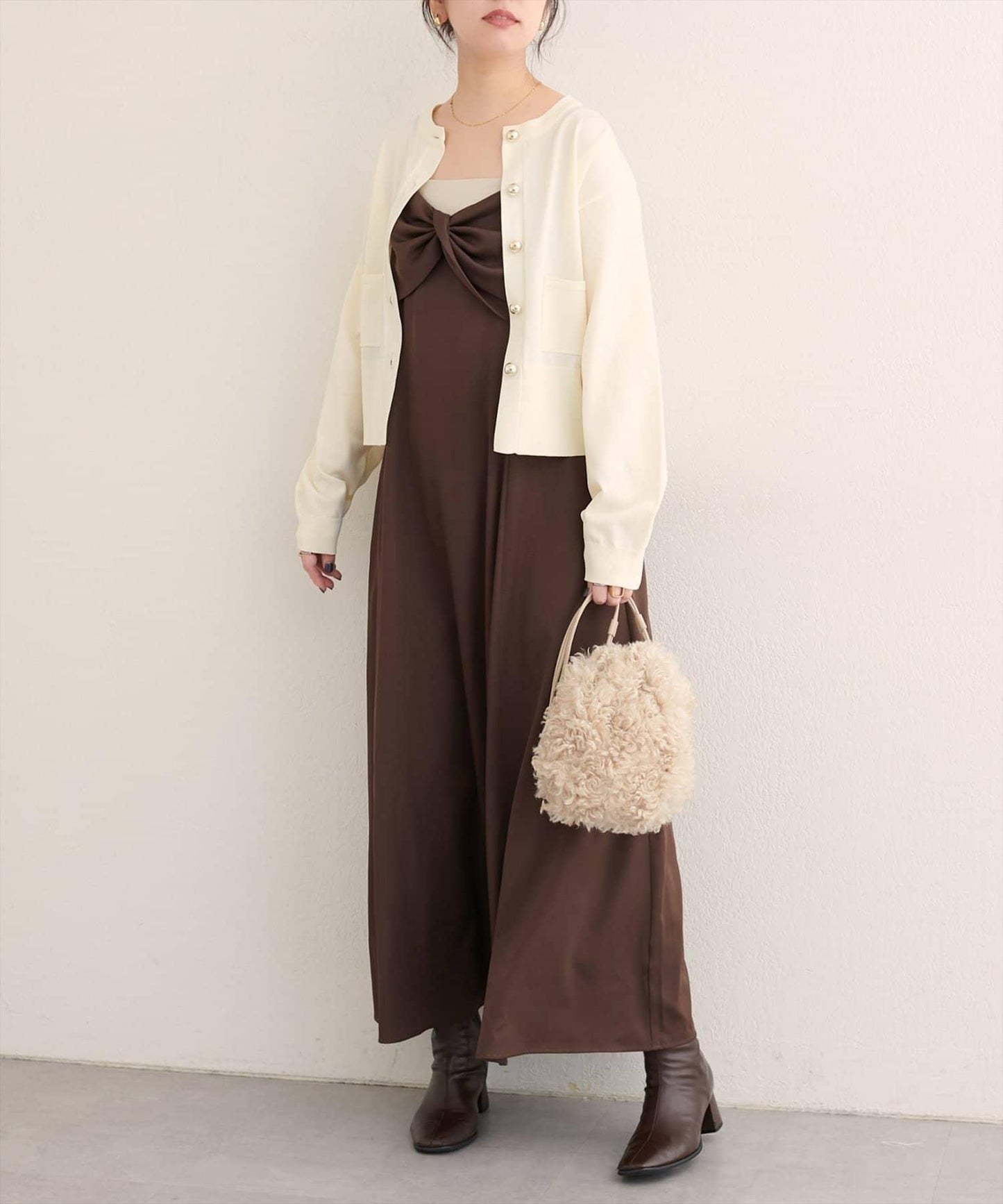 【natural couture】立體金色紐扣口袋開衫