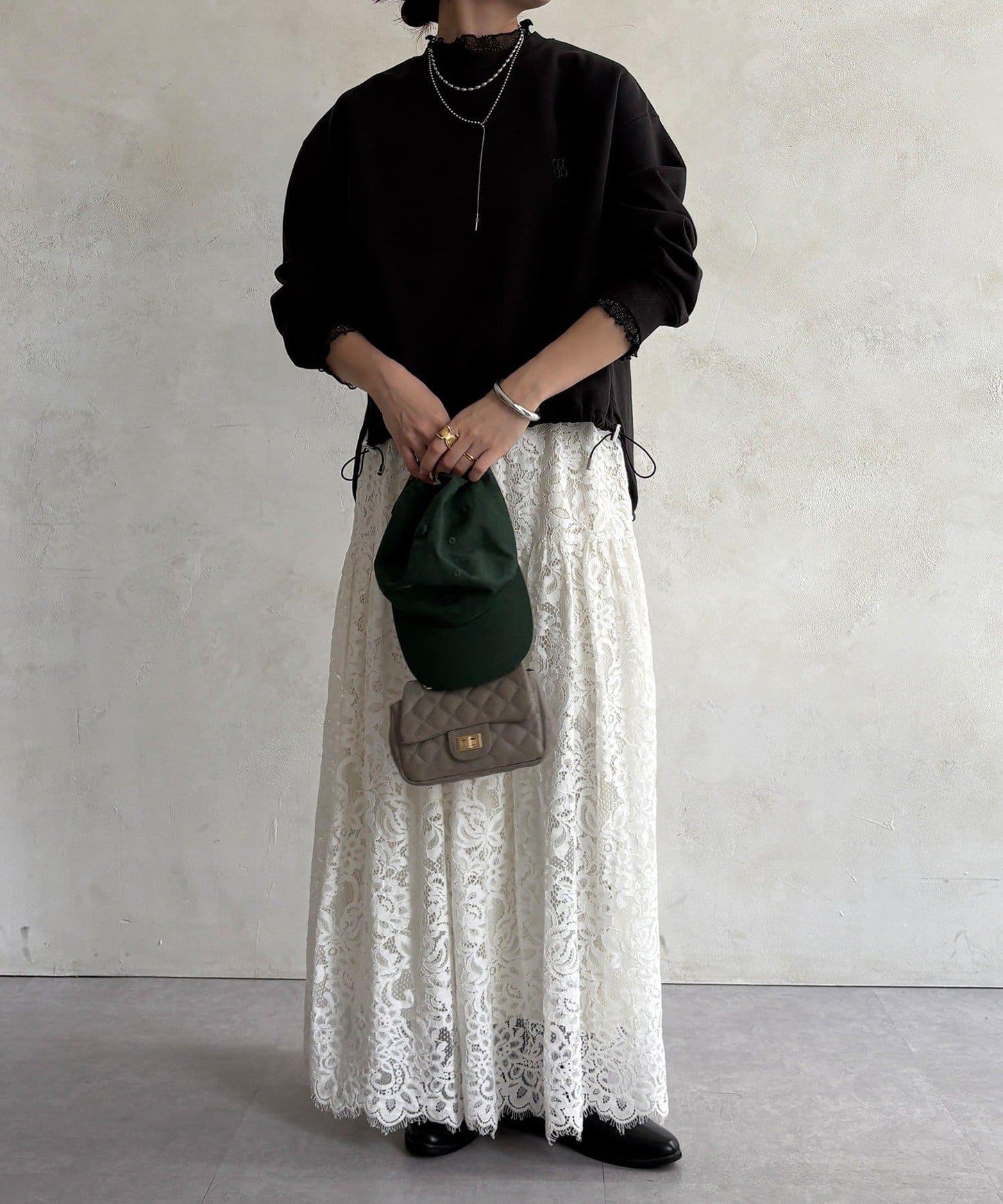 透視層疊刺繡加絨上衣