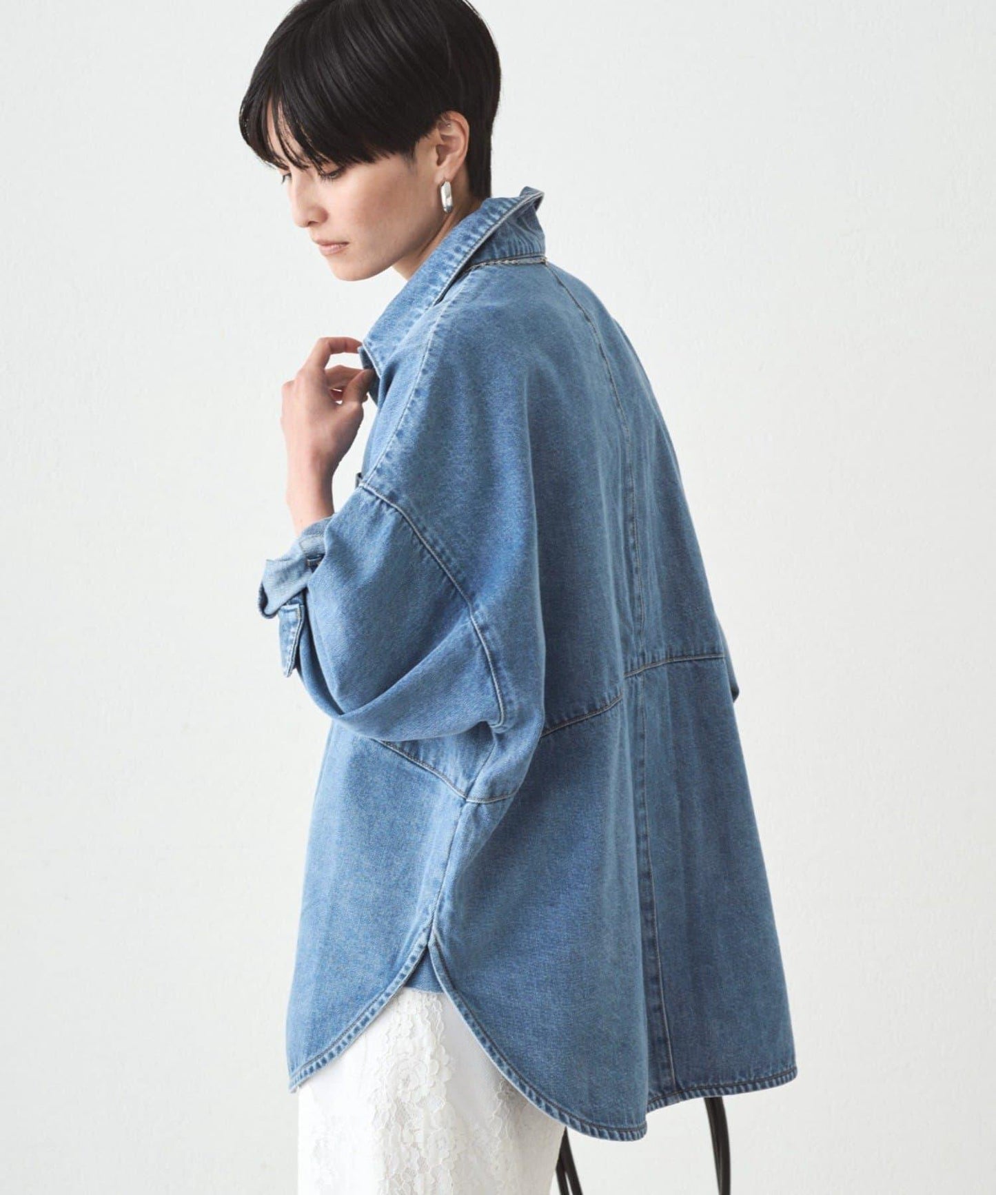 拼接牛仔襯衫/藍色