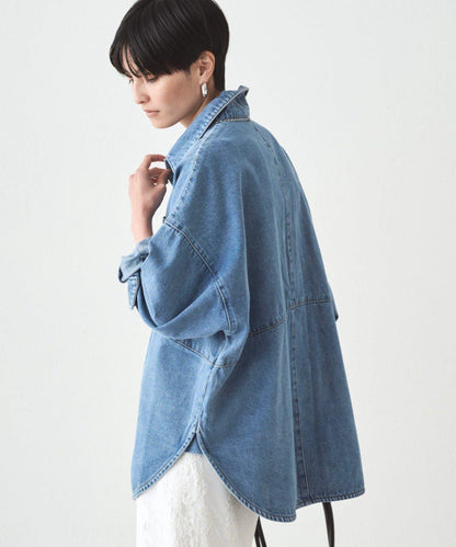 拼接牛仔襯衫/藍色