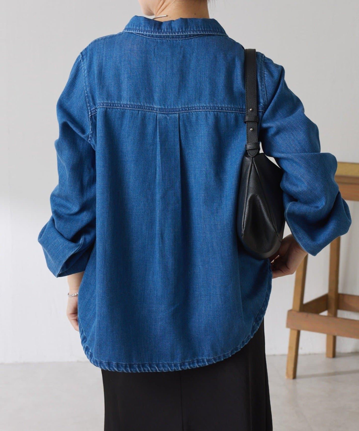 【可自由搭配】Q.anos 抽繩立領牛仔襯衫