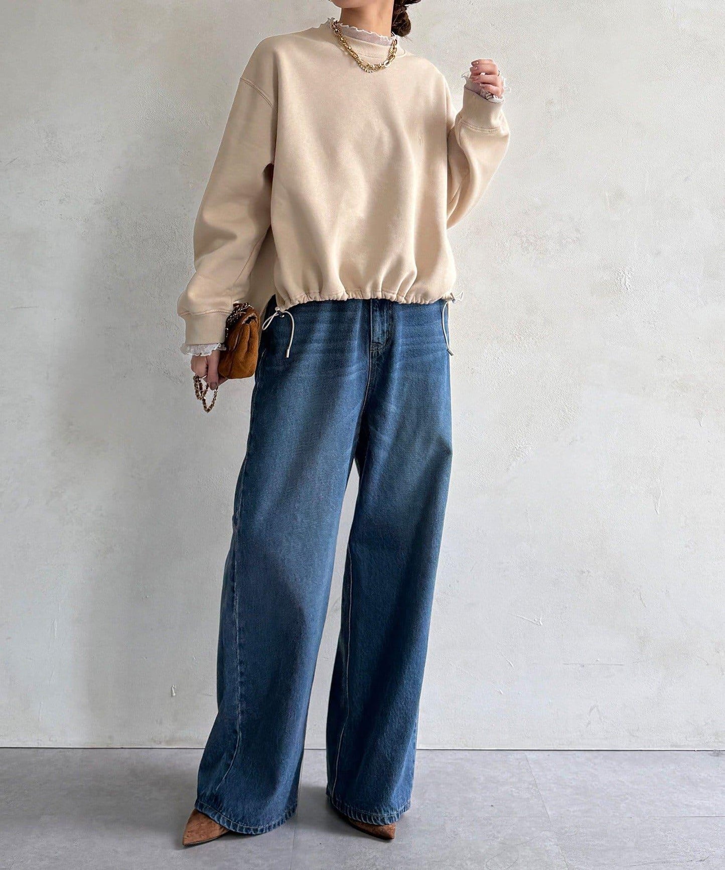 透視層疊刺繡加絨上衣