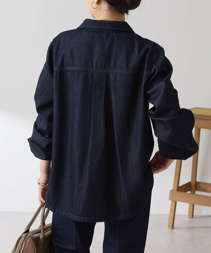 【可自由搭配】Q.anos 抽繩立領牛仔襯衫