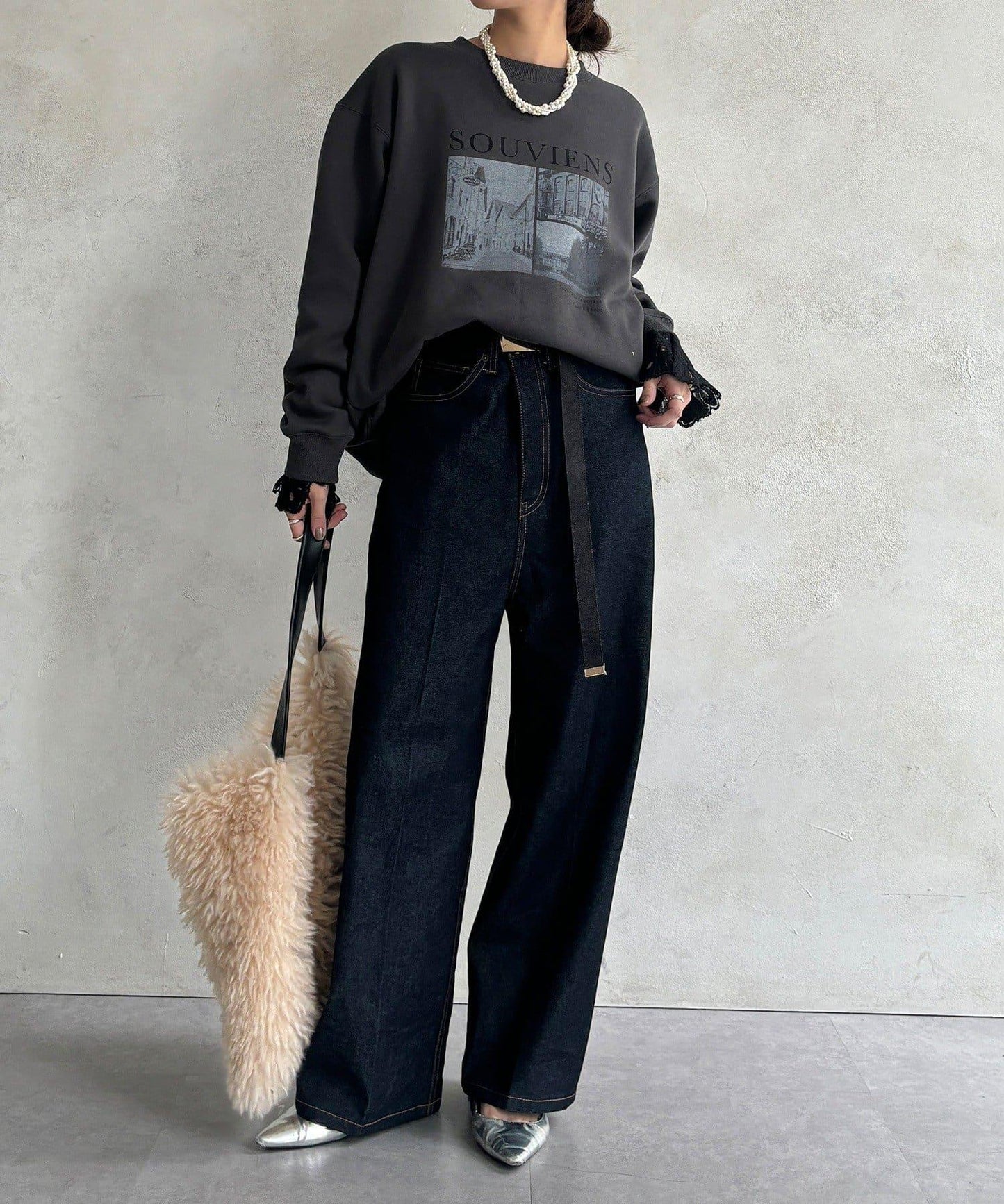 背部拉鍊照片印花加絨上衣