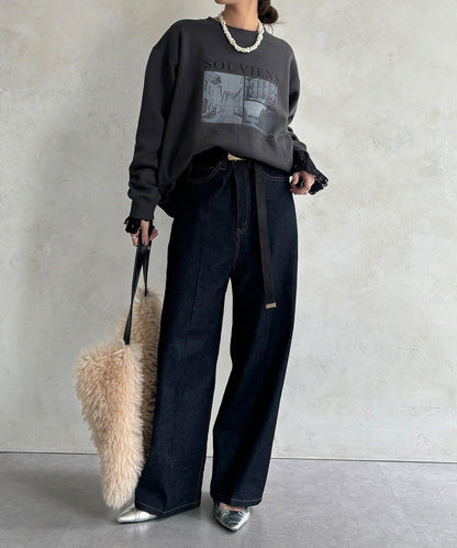 背部拉鍊照片印花加絨上衣