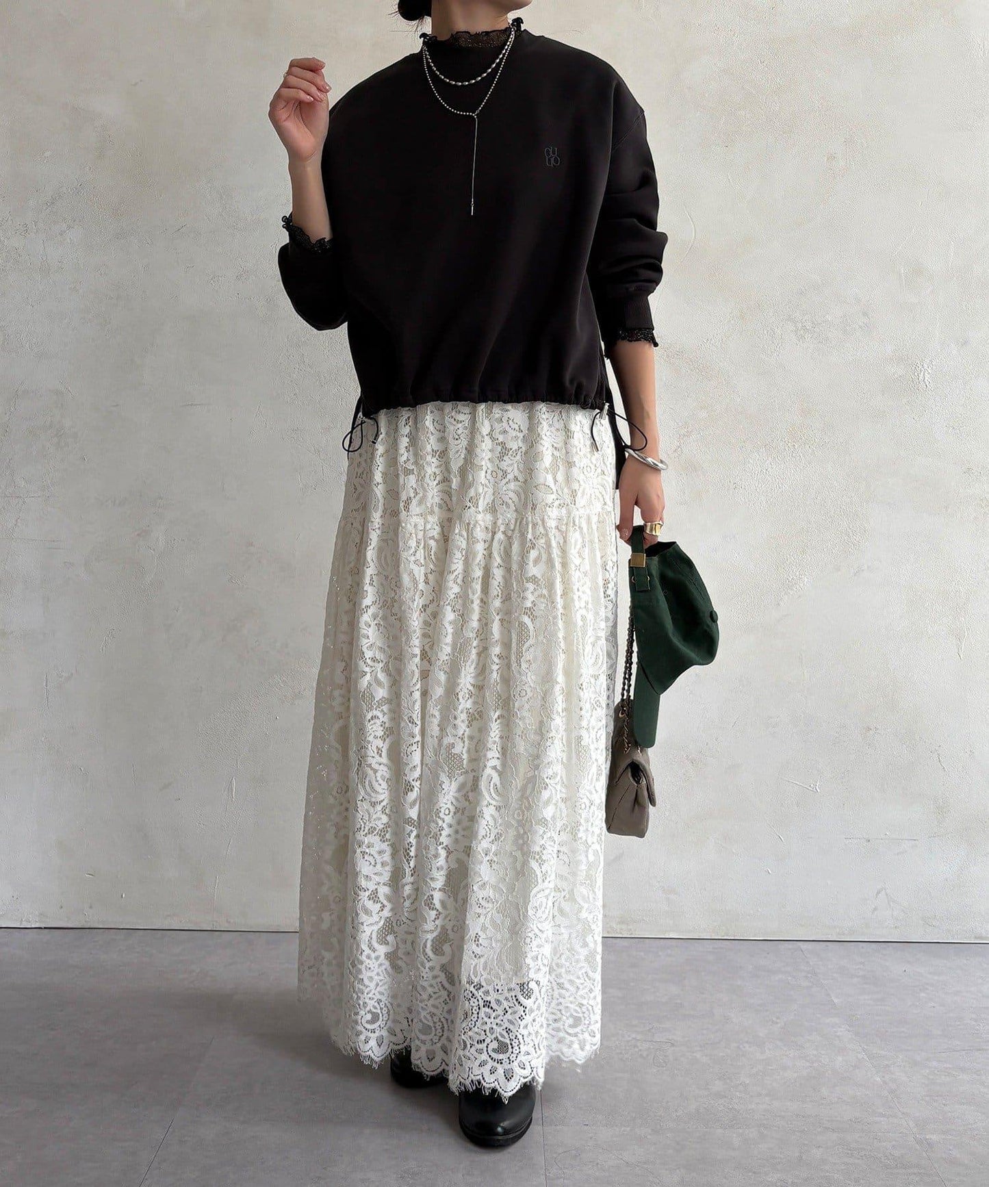 透視層疊刺繡加絨上衣