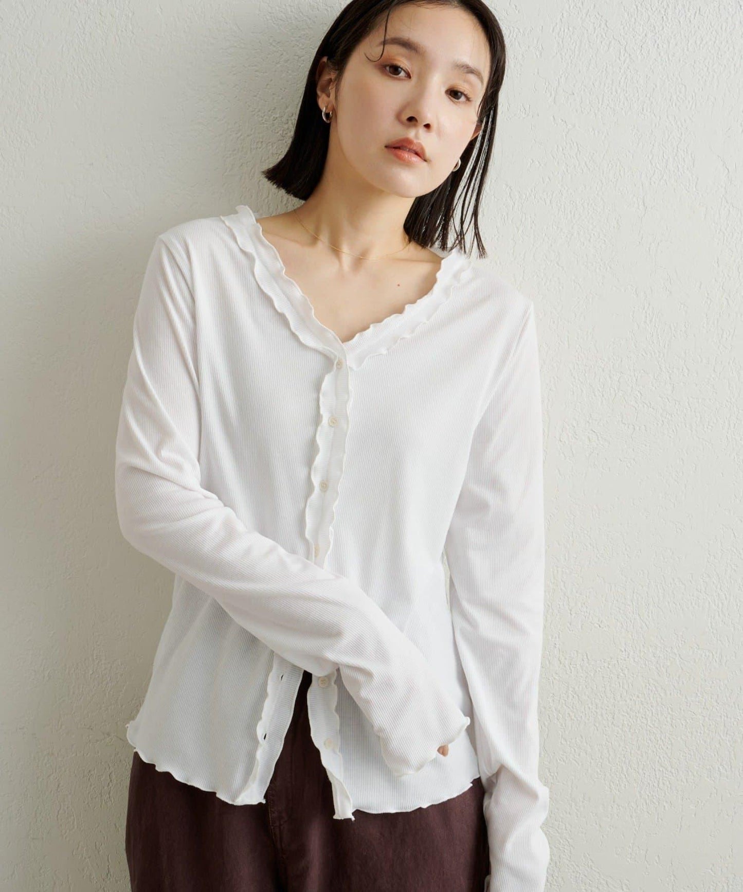 荷葉邊羅紋開衫