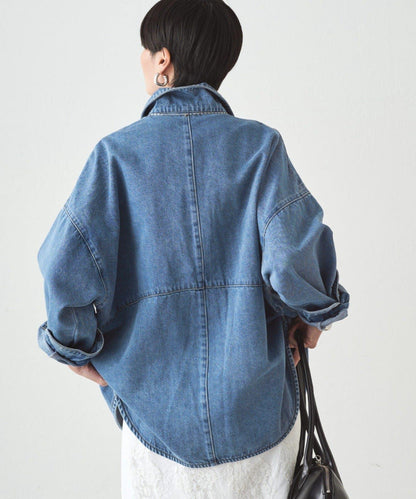 拼接牛仔襯衫/藍色