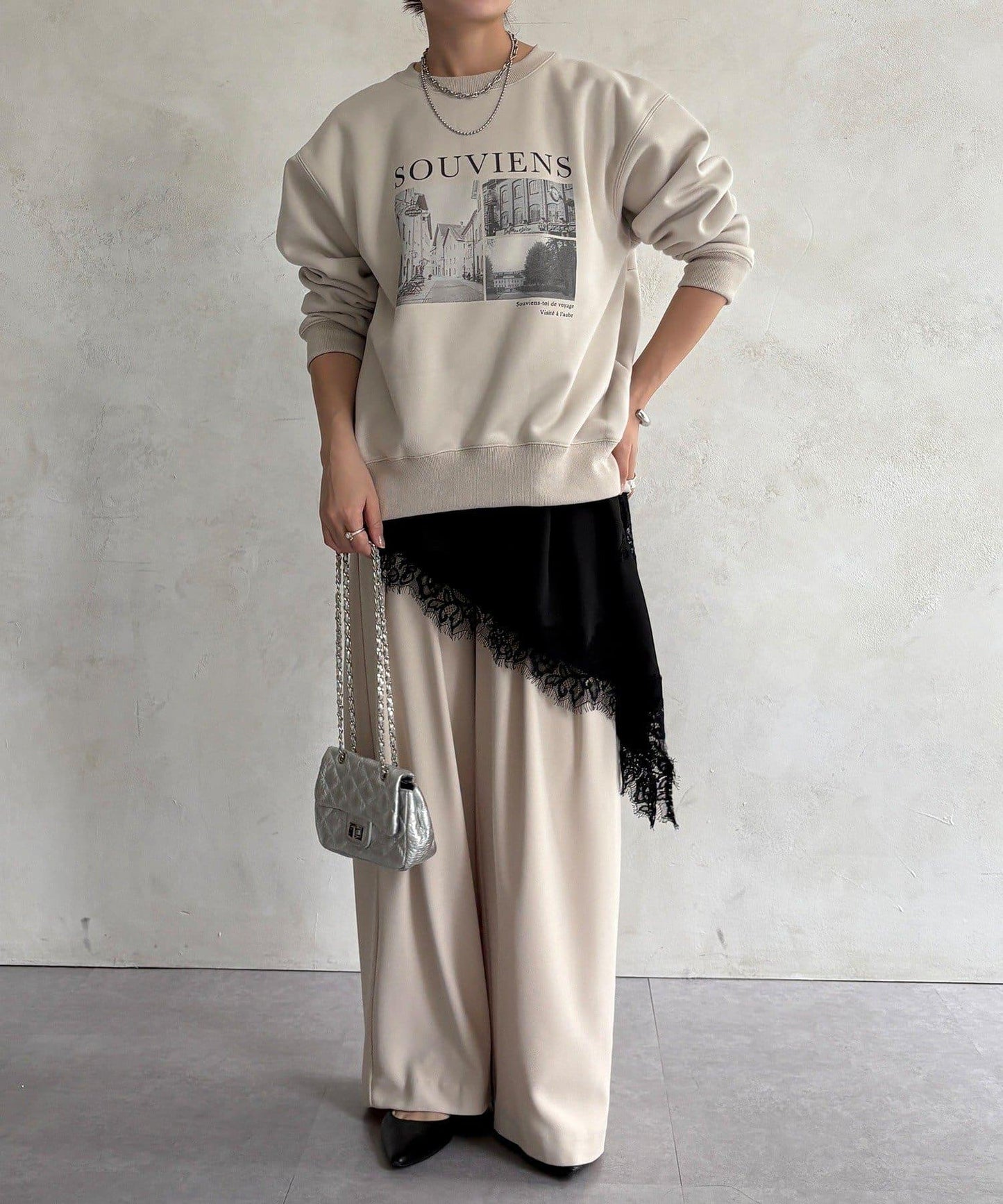 背部拉鍊照片印花加絨上衣