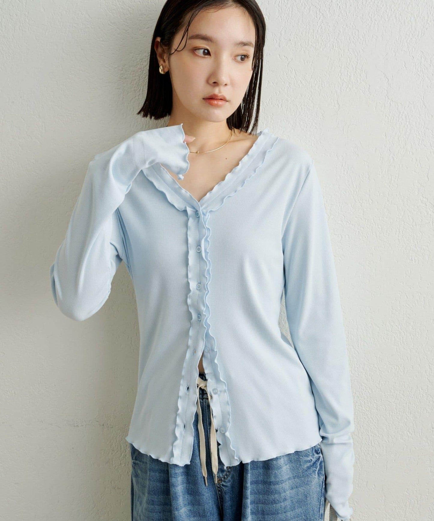 荷葉邊羅紋開衫