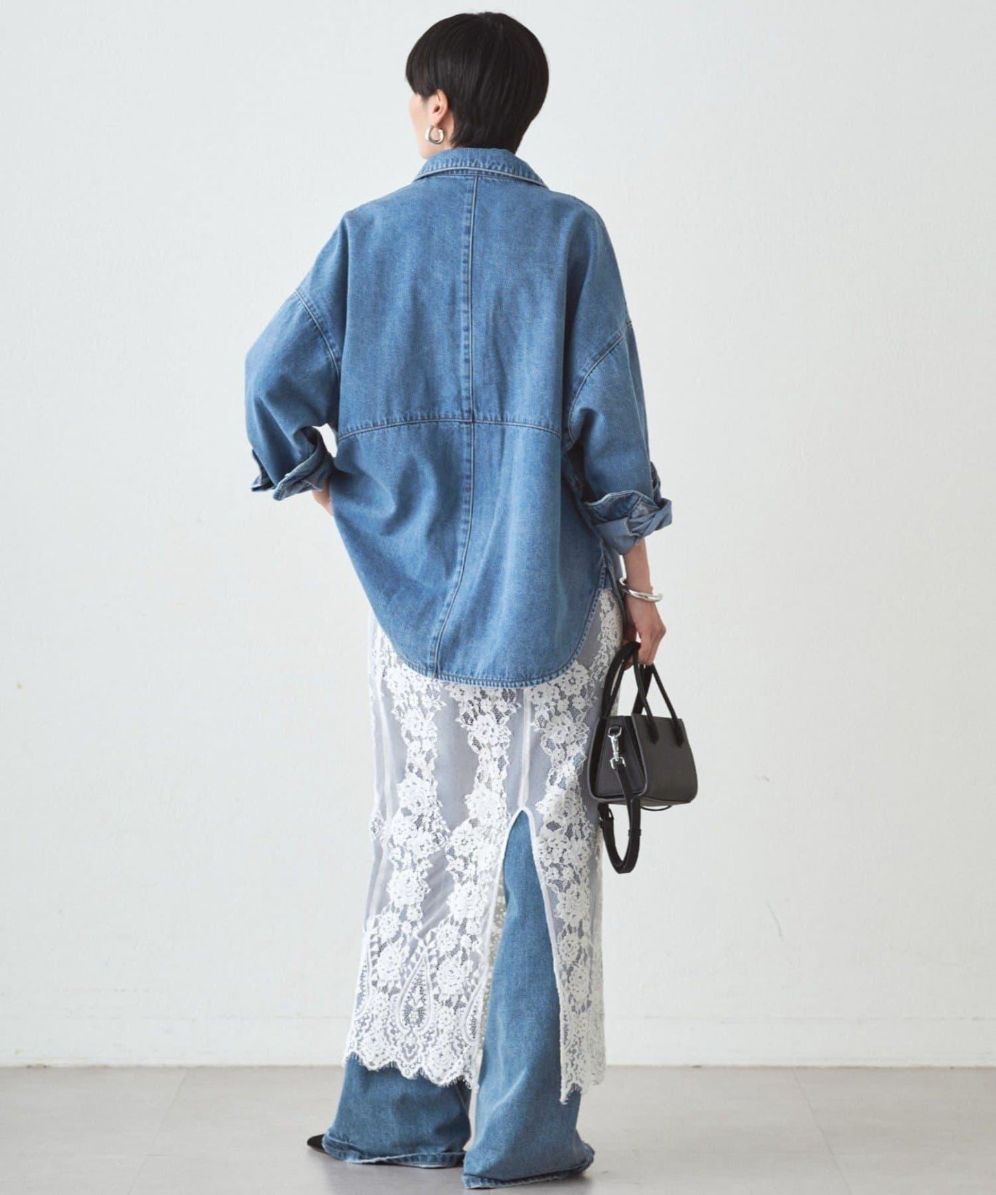 拼接牛仔襯衫/藍色