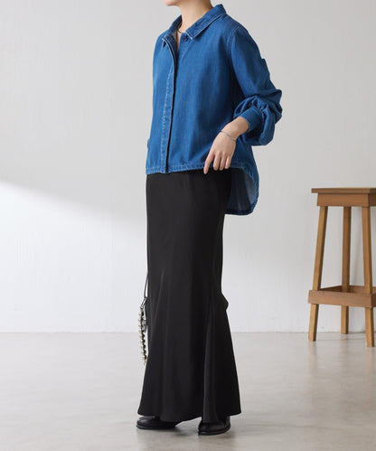 【可自由搭配】Q.anos 抽繩立領牛仔襯衫