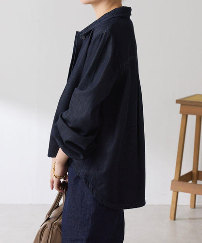 【可自由搭配】Q.anos 抽繩立領牛仔襯衫