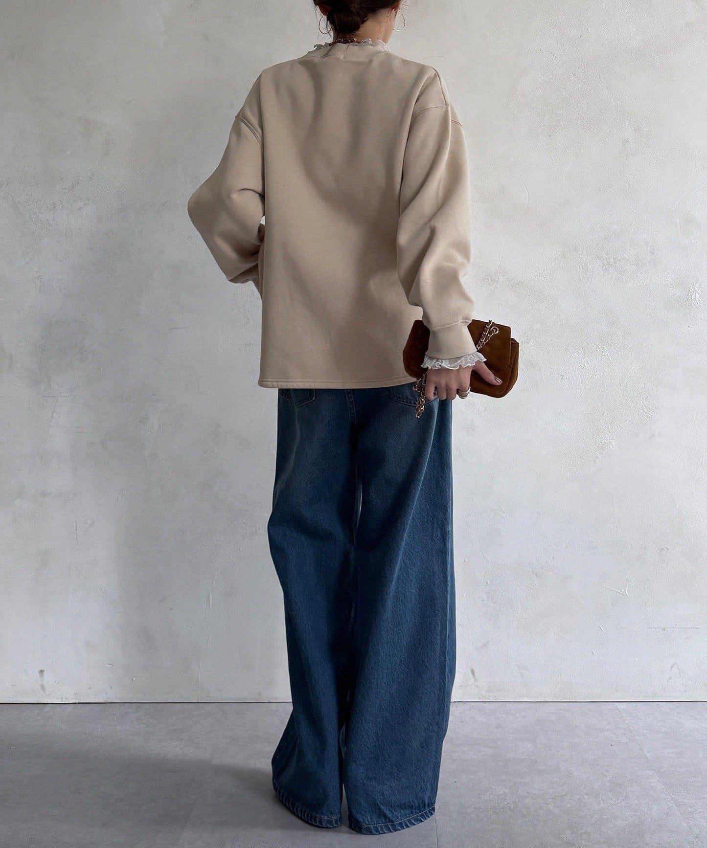 透視層疊刺繡加絨上衣