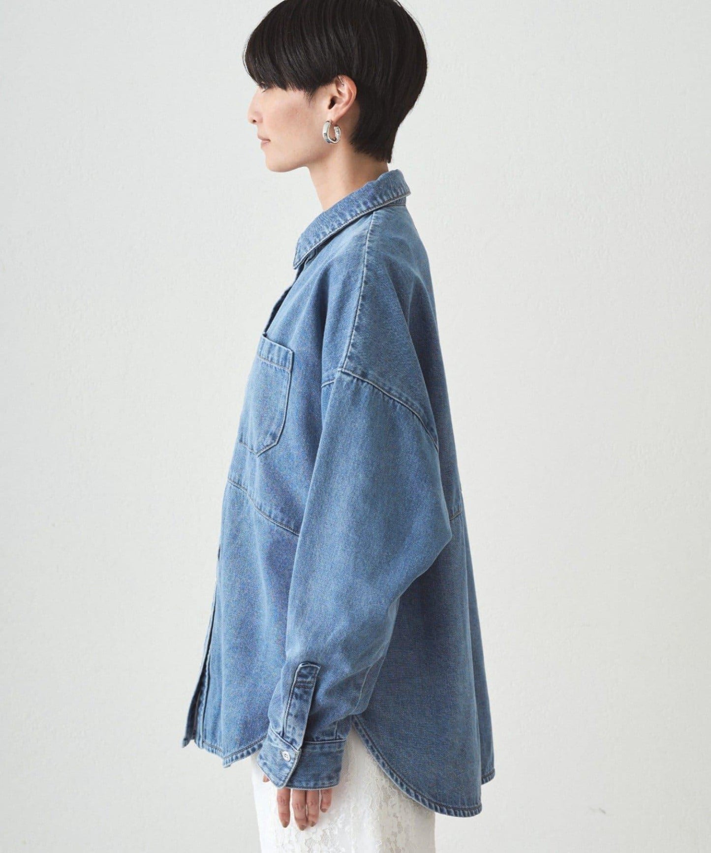 拼接牛仔襯衫/藍色