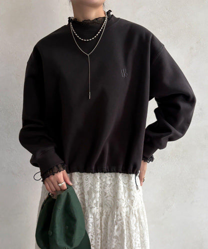 透視層疊刺繡加絨上衣