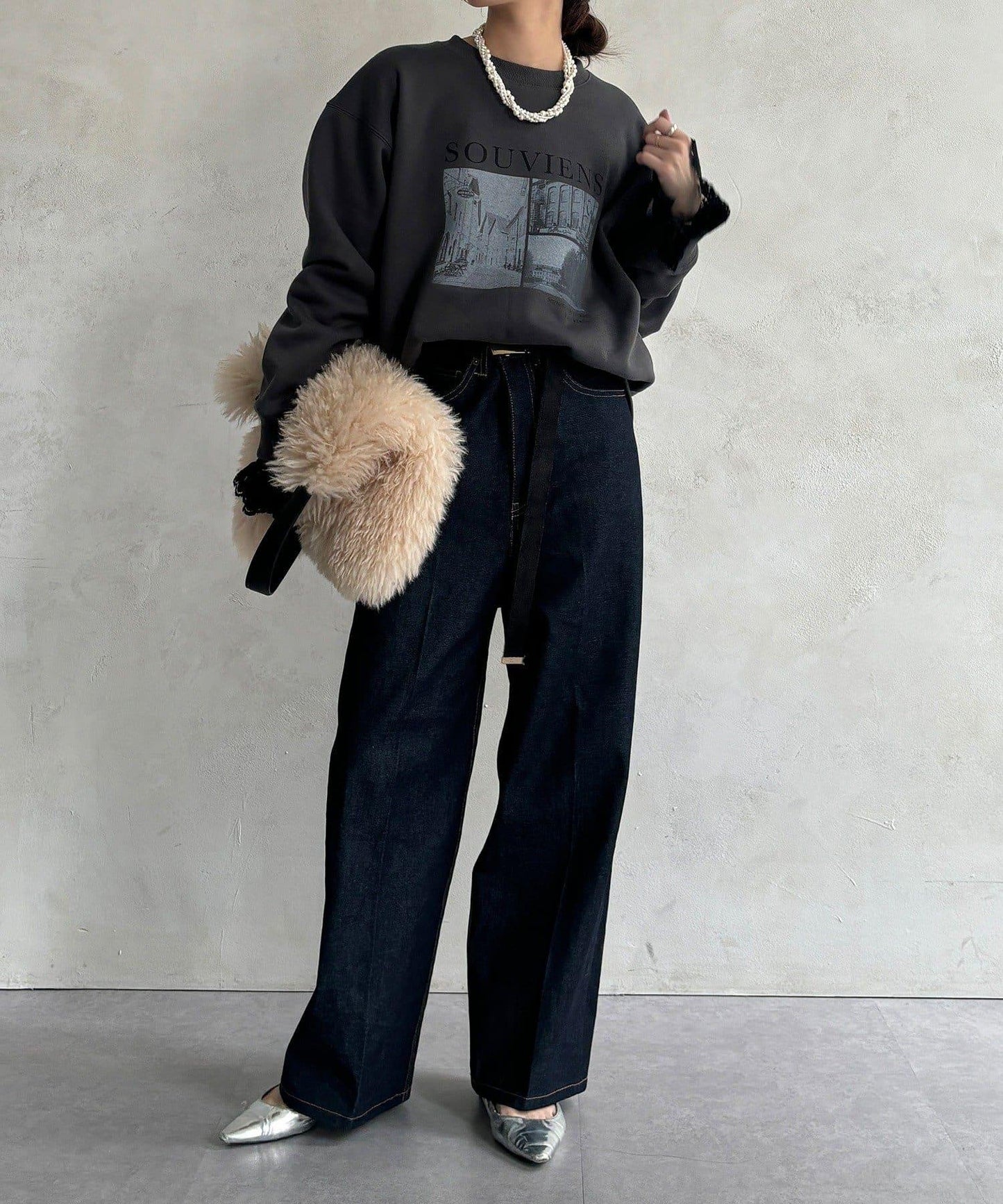 背部拉鍊照片印花加絨上衣