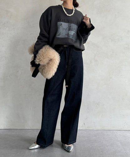 背部拉鍊照片印花加絨上衣