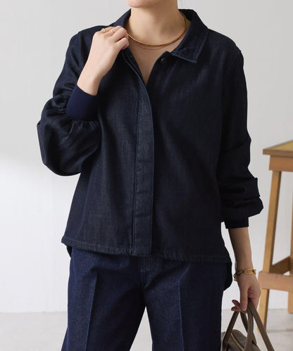 【可自由搭配】Q.anos 抽繩立領牛仔襯衫